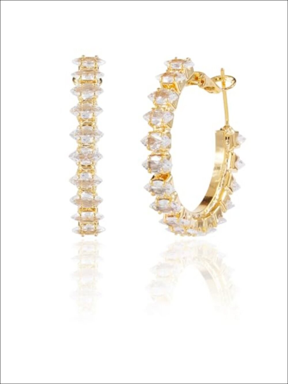 14K Gold Plated Hoop Earrings Marquise CZ Leaf 30mm Stainless Steel